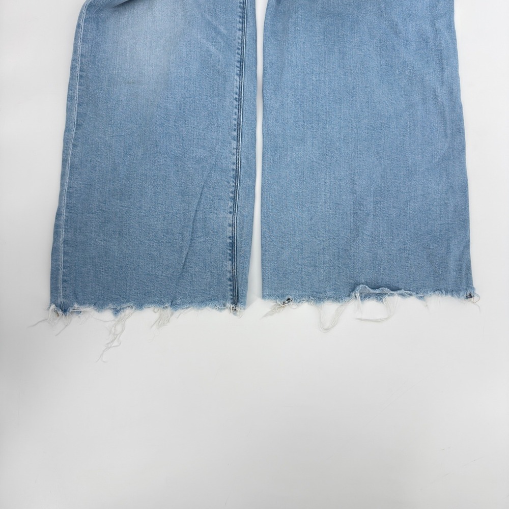 American Eagle Baggy Wide Leg Jeans Womens 10 Blue Super High Rise Raw Hem - Picture 5 of 9